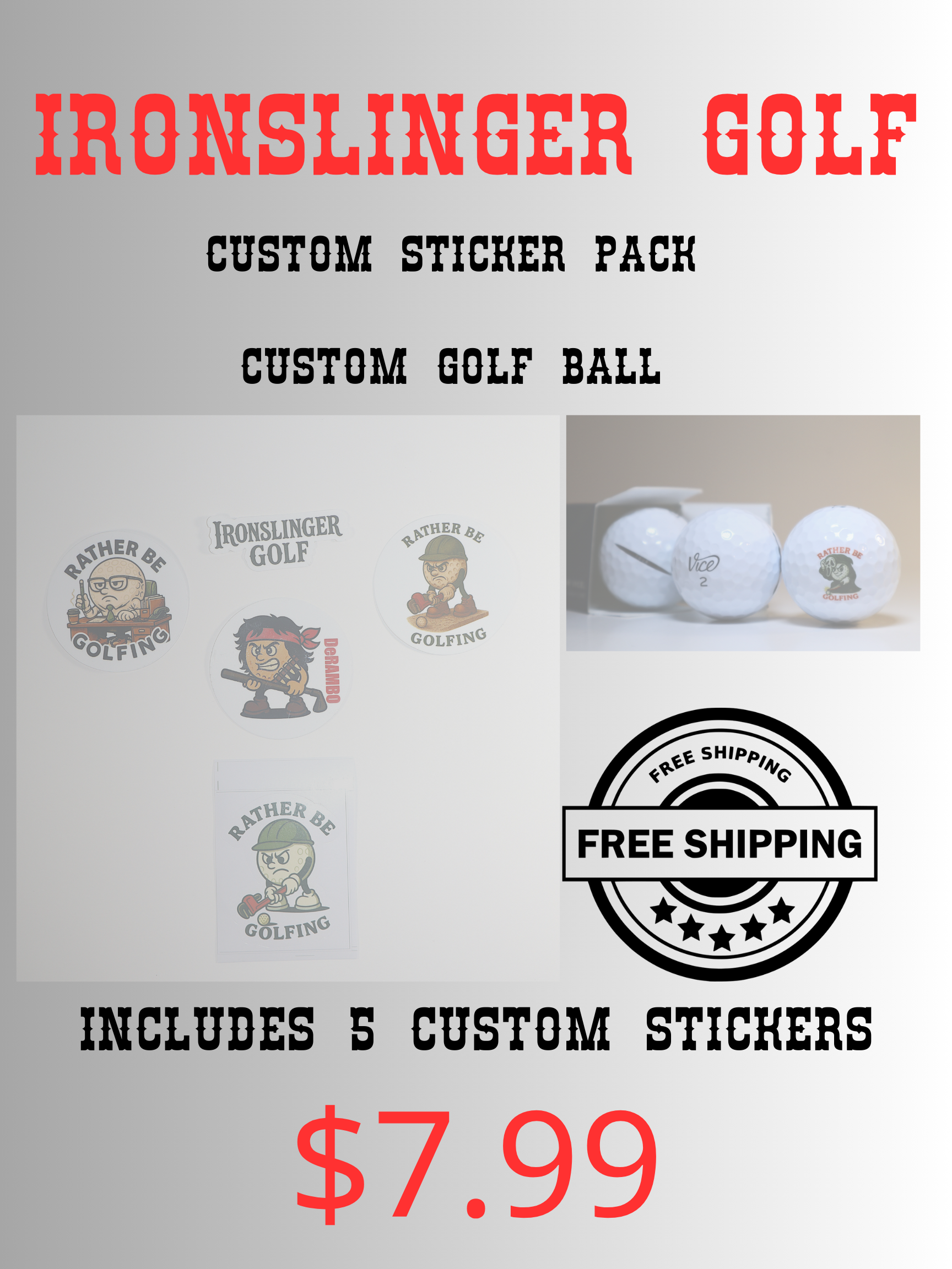 SILVER PACK – 5 Stickers + 1 Custom Golf Ball